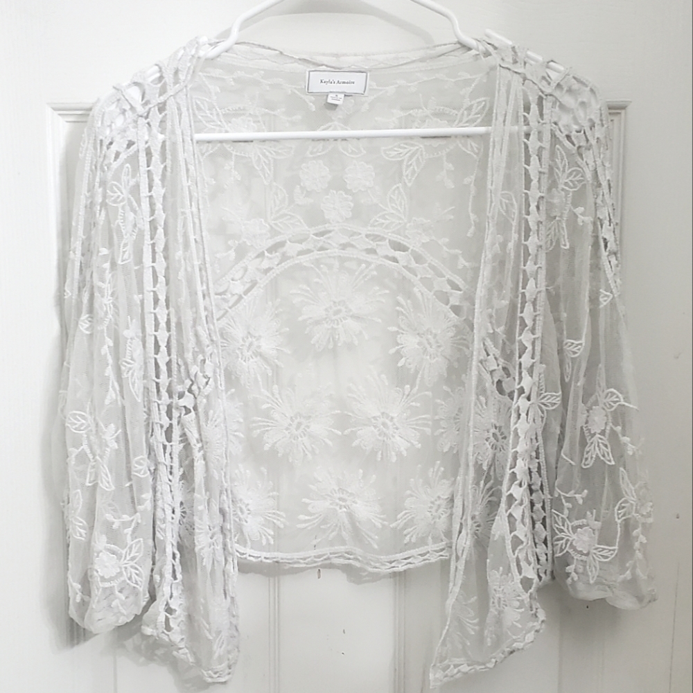 Cropped White Lace Cardigan